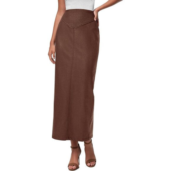 Versatile High Waisted Faux Leather Skirt with Back Slit - Women's Fashion 2025